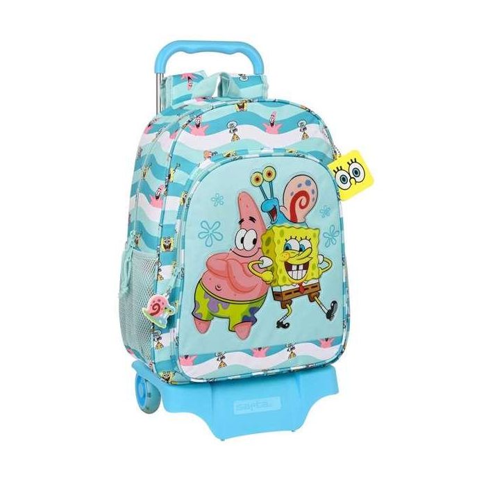 Mochila Escolar con Ruedas Spongebob Stay positive Azul Blanco (33 x 42 x 14 cm)
