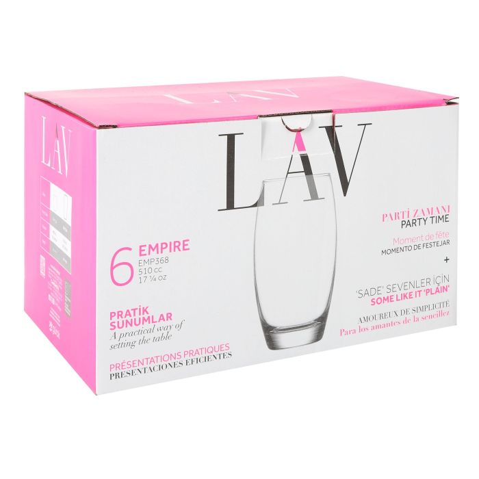 Lav Set 6 Vasos Vidrio Empire 510cc (8x8x15 cm) (8 Cajas) 2