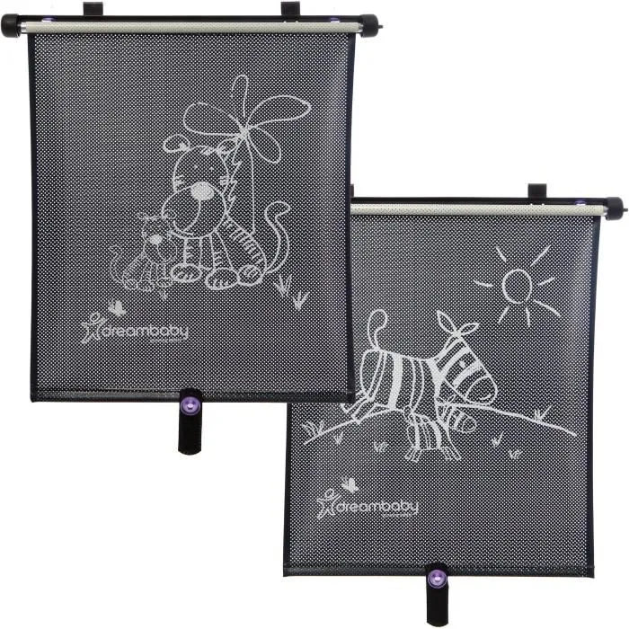 Dreambaby DRE9312742402389 Estor Enrollable para Ventana de Coche Doble Cara Estampado Cebra y Tigre Ajustable 2 Unidades 1