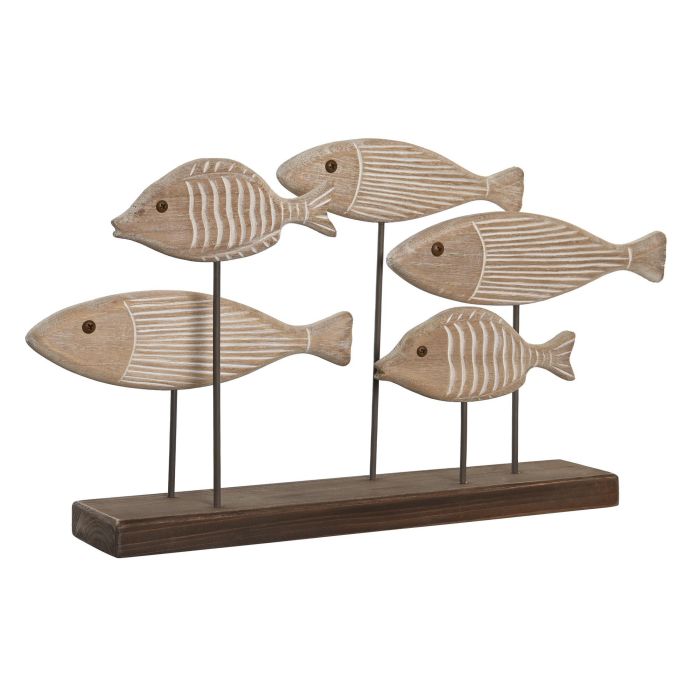 DKD Home Decor Figura Decorativa Atlántico, Escultura de Peces Marinos de Madera Paulownia, Marrón Claro, 8 x 27 x 51 cm