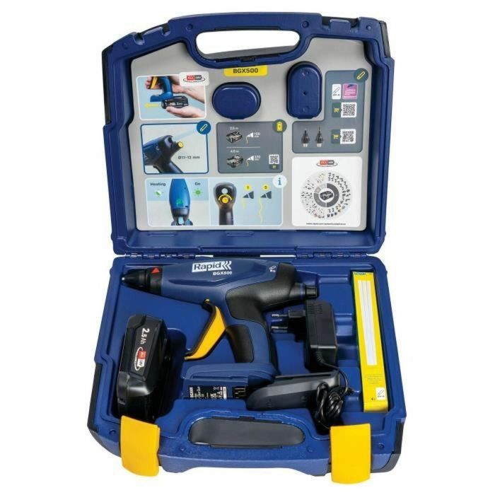 Rapid BGX500 Pistola de pegamento 18V a batería, 900 g/h, con Maletín, Batería 2.5Ah y Cargador 3 Rapid BGX500 Pistola de pegamento 18V a batería, 900 g/h, con Maletín, Batería 2.5Ah y Cargador 3