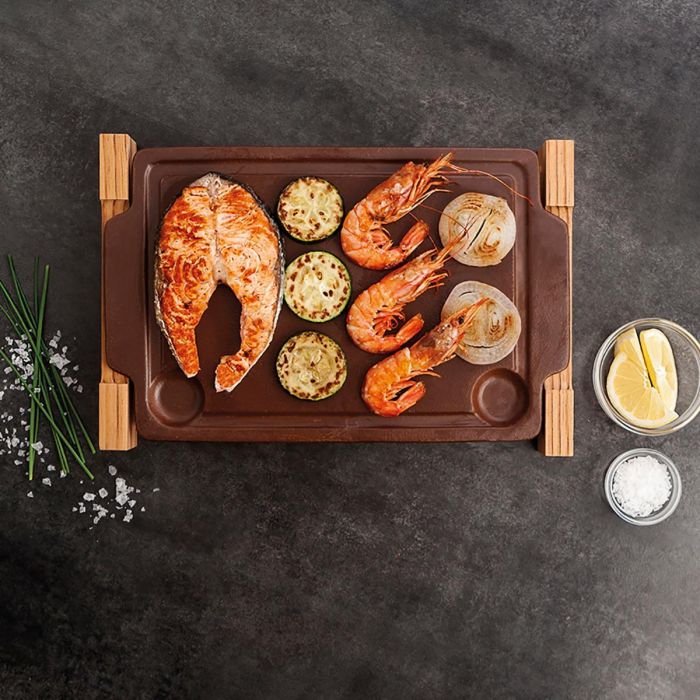 Anaflor Piedra de Asar con Soporte de Cerámica Barro 36,5x24 cm Apta Vitro Horno Gas Eléctrico Microondas Lavavajillas 3