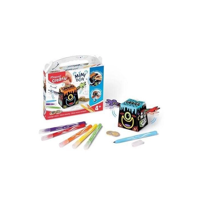 Kit Manualidades Maped Minibox Velvet Coloring 907013/ Dibujo Texturado + 6 Rotuladores + Alcancía Precortada 0 Kit Manualidades Maped Minibox Velvet Coloring 907013/ Dibujo Texturado + 6 Rotuladores + Alcancía Precortada 0