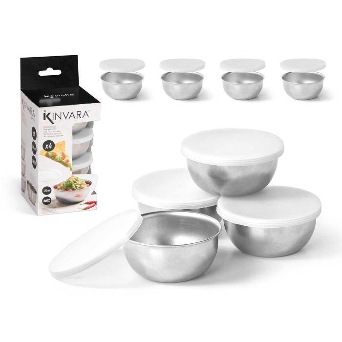 Kinvara Set de 4 Boles con Tapa 130 ml, Metal y Plástico, Plata (12 Unidades) Kinvara Set de 4 Boles con Tapa 130 ml, Metal y Plástico, Plata (12 Unidades)