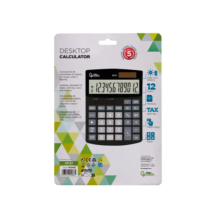 Liderpapel Calculadora sobremesa xf27 12 dígitos, solar y pilas, color negro 4 Liderpapel Calculadora sobremesa xf27 12 dígitos, solar y pilas, color negro 4