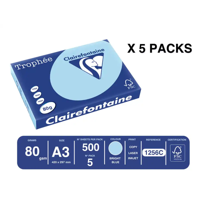 Trophee Papel Color A3 80gr Azul Celeste Pastel Paquete 500 Hojas 1