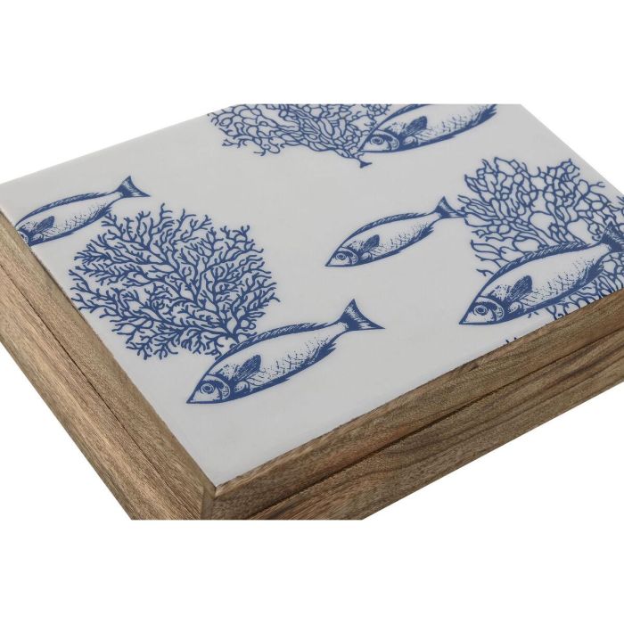 Caja-Joyero Home ESPRIT Azul Blanco Natural Madera de mango 25 x 17,5 x 8 cm (2 Unidades) 2 Caja-Joyero Home ESPRIT Azul Blanco Natural Madera de mango 25 x 17,5 x 8 cm (2 Unidades) 2