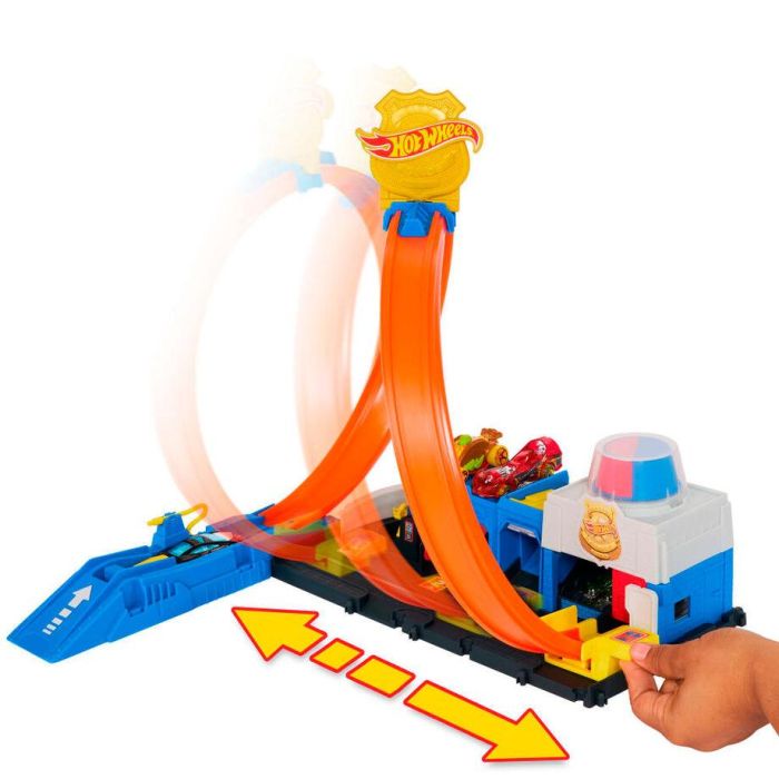 Hot Wheels Jbm71 Pista Súper Estación de Policía City con Looping Regulable, 4 Carriles para Carreras y Coche Metálico 1:64 2 Hot Wheels Jbm71 Pista Súper Estación de Policía City con Looping Regulable, 4 Carriles para Carreras y Coche Metálico 1:64 2