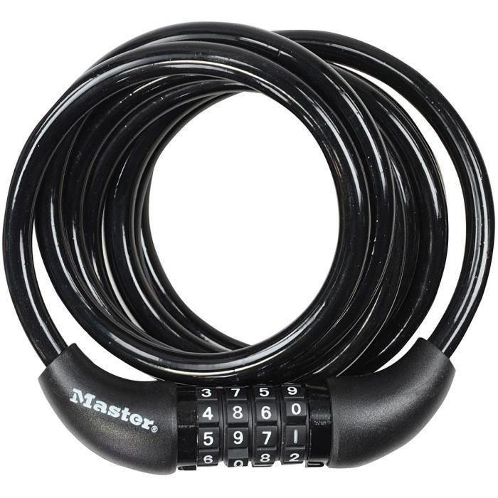 Candado para bicicleta - MASTER LOCK - 8221EURDPRO - Cable trenzado 1,8m - Combinación programable Candado para bicicleta - MASTER LOCK - 8221EURDPRO - Cable trenzado 1,8m - Combinación programable