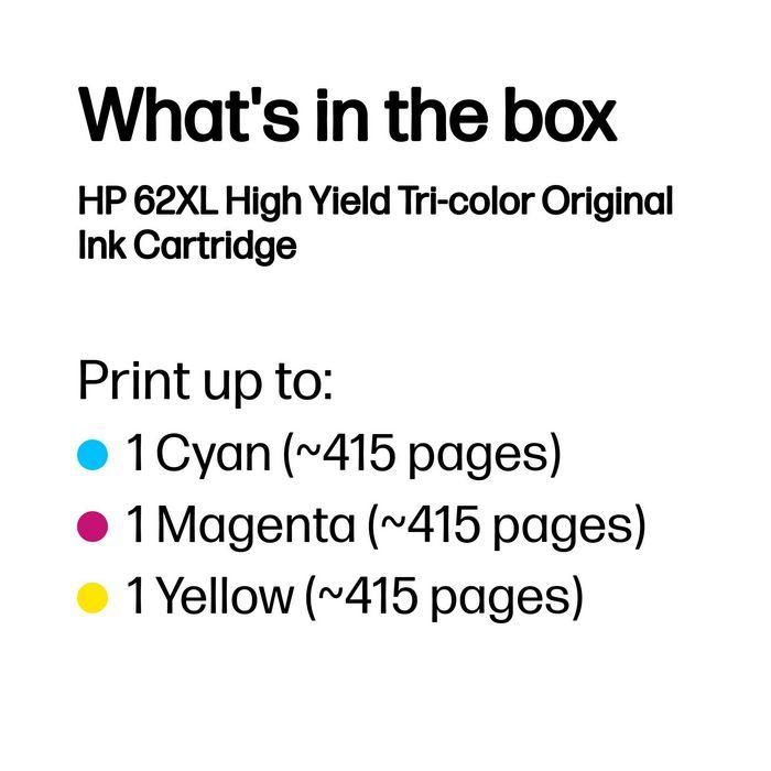 HP 62XL Cartucho de Tinta Original Alto Rendimiento (XL) Tricolor Cian Magenta Amarillo para Impresoras HP - 1 Unidad, 415 Páginas 2
