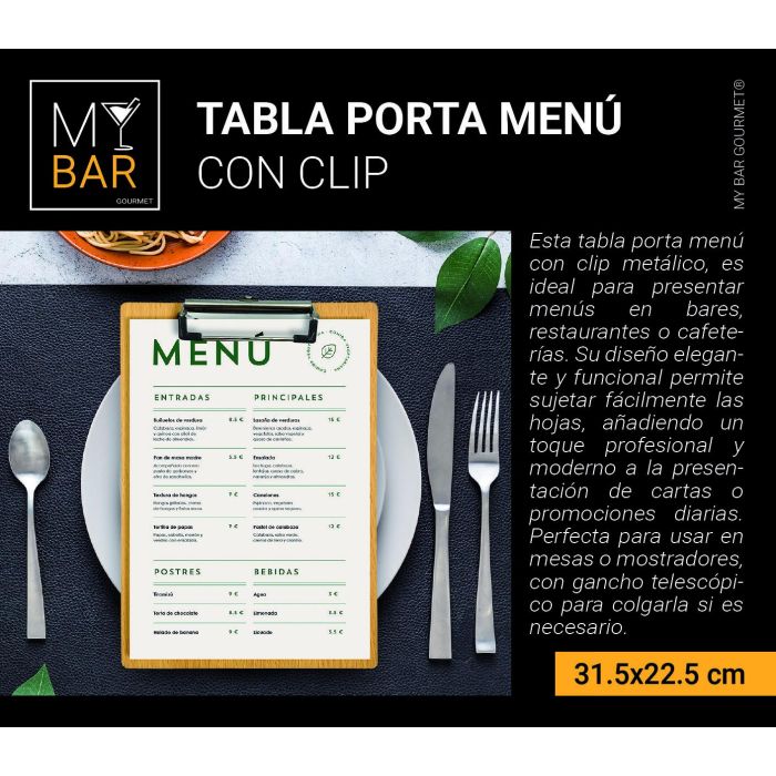 Tabla Porta Menú con Clip 31.5 x 22.5 cm My Bar - Inde (24 Unidades) 6 Tabla Porta Menú con Clip 31.5 x 22.5 cm My Bar - Inde (24 Unidades) 6