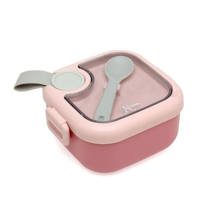 Caja Almuerzo Rosa Con Cuchara Gris 2