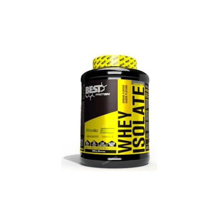 BEST PROTEIN Whey Isolate Platano 2000Gr. Proteína de suero de leche alta en proteínas para crecimiento y conservación muscular.