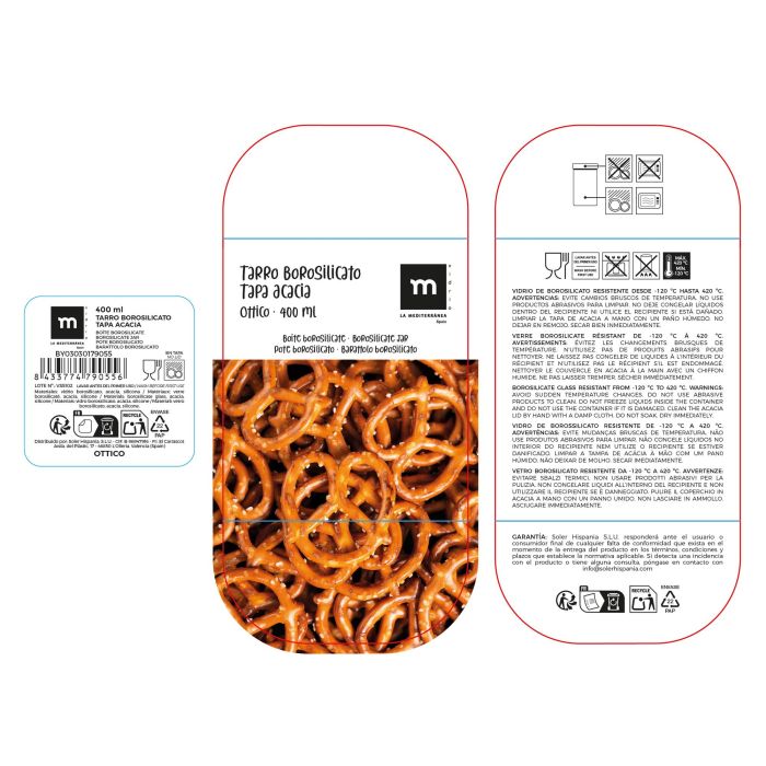 Inde Pote de Cristal Boro.Ottico T/Acacia Cuadrado, 400 ml, Capacidad 400ml, 8.2 x 8.2 x 10.7 cm, Modelo La Mediterran (12 Unidades)