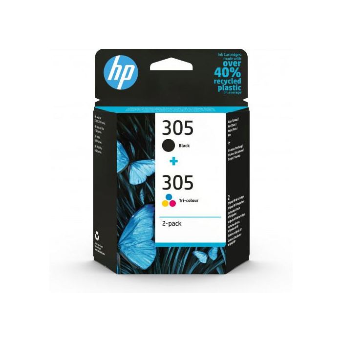 HP Nº 305 Pack Tinta Negro y Tricolor para Deskjet 2320, 2700 Series, Plus 4100 Series, Envy 6000 Series, Pro 6400 Series