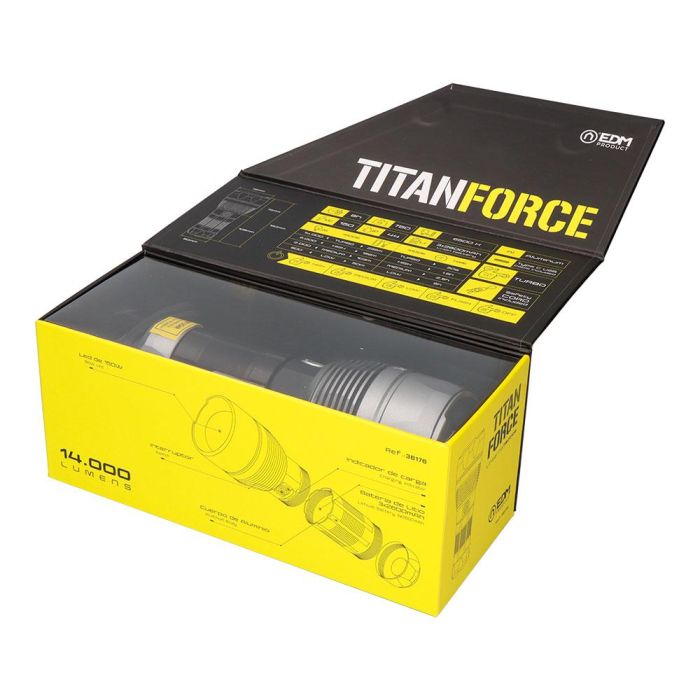 Linterna led táctica titanforce recargable 14.000 lm 6500 k 150 W ip44 + cordón 4 Linterna led táctica titanforce recargable 14.000 lm 6500 k 150 W ip44 + cordón 4
