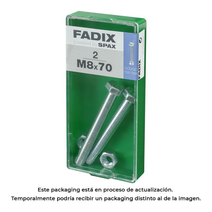 Fadix 10912599 Tornillo Métrica Cabeza Hexagonal con Tuerca Zinc M 8x70mm Acero Caja 2 Unidades 0 Fadix 10912599 Tornillo Métrica Cabeza Hexagonal con Tuerca Zinc M 8x70mm Acero Caja 2 Unidades 0