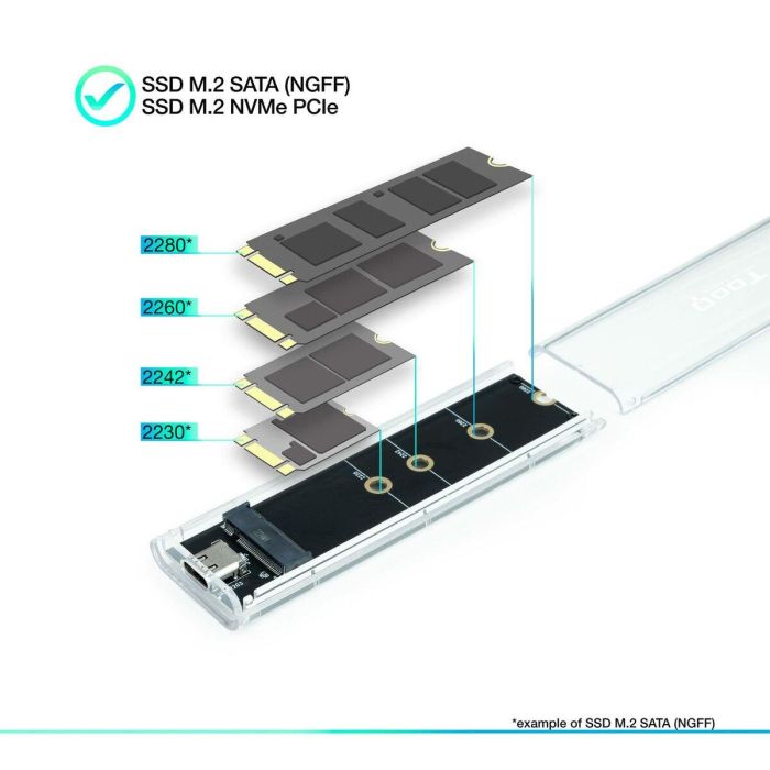 TooQ TQE-2200 Caja Externa para SSD M.2 NVMe/NGFF USB 3.2 Gen 2 (10Gbps) Tipo C Transparente con RGB y soporte hasta 2TB 6 TooQ TQE-2200 Caja Externa para SSD M.2 NVMe/NGFF USB 3.2 Gen 2 (10Gbps) Tipo C Transparente con RGB y soporte hasta 2TB 6