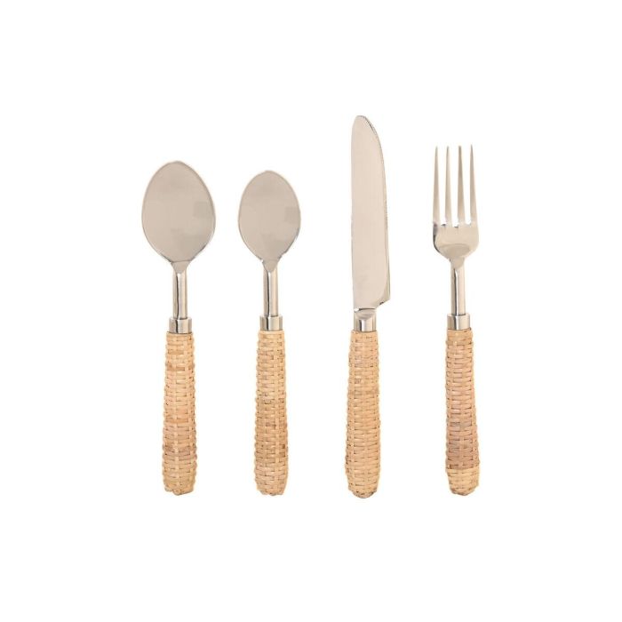 DKD Home Decor Cubertería Tropical de Acero Inoxidable y Ratán, Juego de Cubiertos Natural y Plateado, Set de 16 Piezas para Comedor o Mesa 0 DKD Home Decor Cubertería Tropical de Acero Inoxidable y Ratán, Juego de Cubiertos Natural y Plateado, Set de 16 Piezas para Comedor o Mesa 0