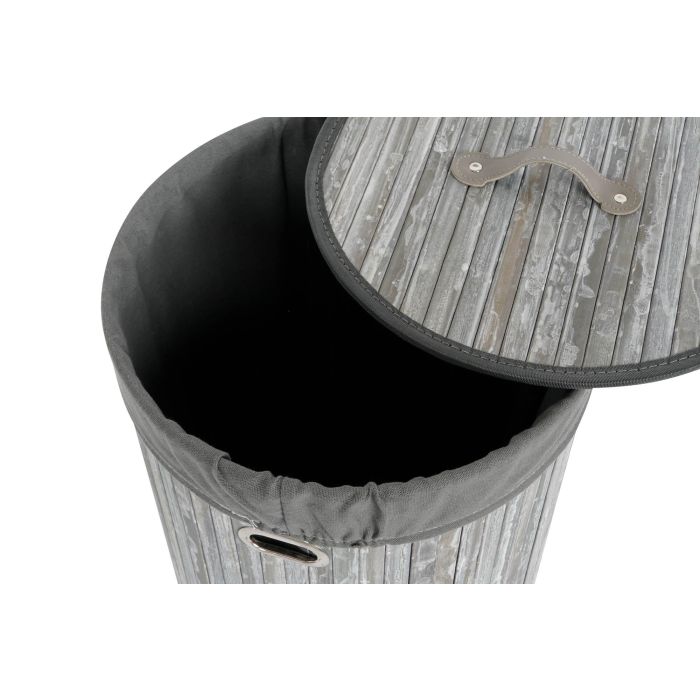 DKD Home Decor Cesta Ropa Tradicional Gris Blanco Set de 3 Piezas Bambú Poliéster Algodón MDF 38 x 60 x 38 cm 3