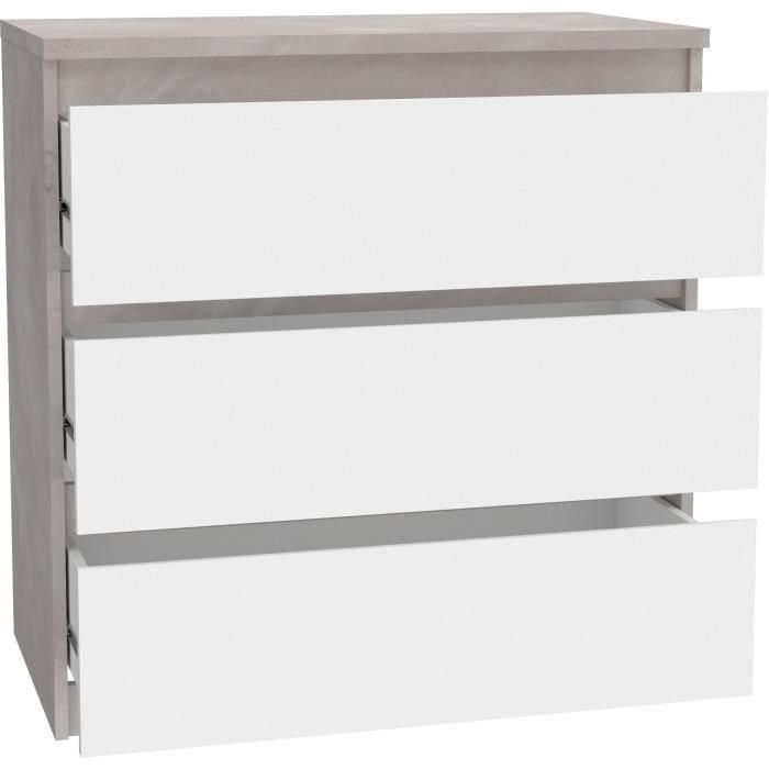 Cómoda CHELSEA 3 Cajones - Color blanco/hormigón claro - An 77,2 x Pr 42 x Al 79,9 cm 4 Cómoda CHELSEA 3 Cajones - Color blanco/hormigón claro - An 77,2 x Pr 42 x Al 79,9 cm 4