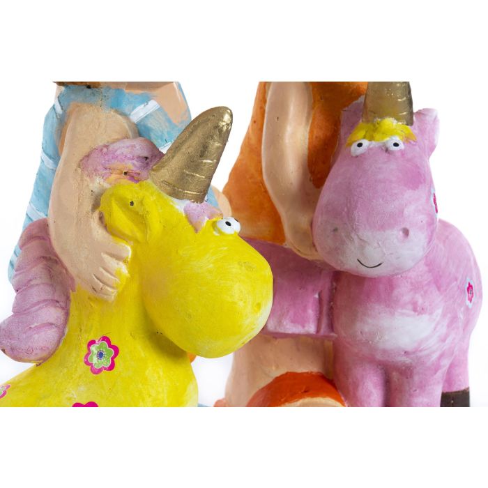 DKD Home Decor 23 x 40 x 23 cm Figura Niños Unicornio Fibra de Vidrio Rosa Azul (2 Unidades) 2