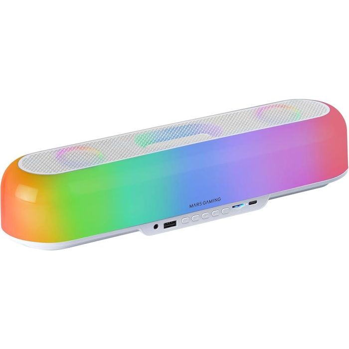 Mars Gaming MSB-ORB Barra de Sonido Bluetooth 5.3 20W, Iluminación RGB 360º, Triple Driver, Portátil Blanca 1