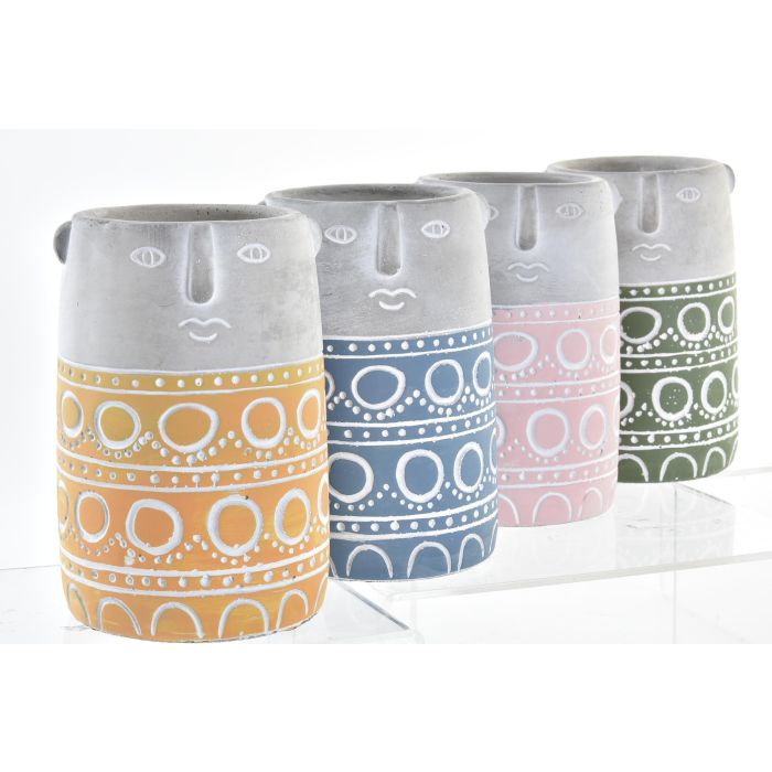 DKD Home Decor Macetero Urban 12x12x18 cm (4 Unidades) Amarillo Azul 1