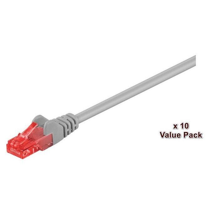 MicroConnect Cable de Red CAT6 U/UTP 10m Gris, Pack de 10 Unidades, Antienredos, para Módem/Router/Switch
