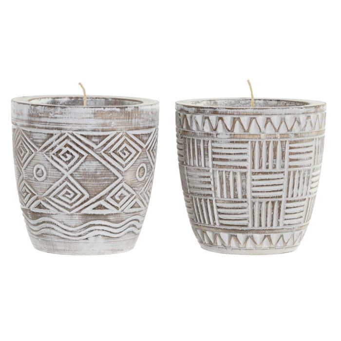 Vela Boho DKD Home Decor Blanco Marron 15 x 15 x 15 cm (2 Unidades)