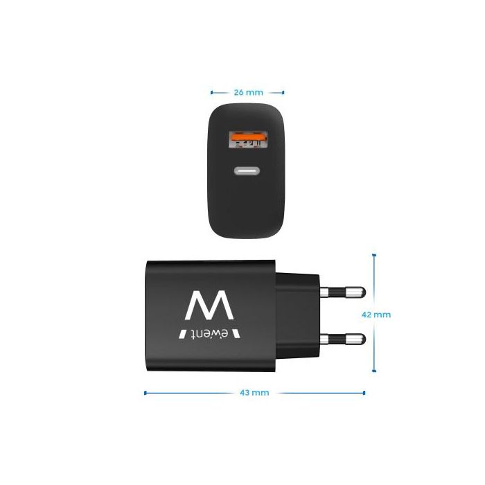 Ewent Cargador Rápido USB-C y QC3.0 20W EW1319 para iPhone 15/14 y Android con Power Delivery 2 Ewent Cargador Rápido USB-C y QC3.0 20W EW1319 para iPhone 15/14 y Android con Power Delivery 2