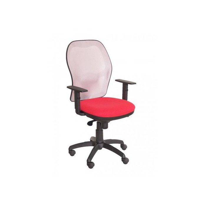Silla Piqueras Y Crespo Jorquera Brazos Regulables Mecanismo Sincro Con Regulador De Tension Respaldo De Malla Gris Y Asiento Tapizado Bali Rojo