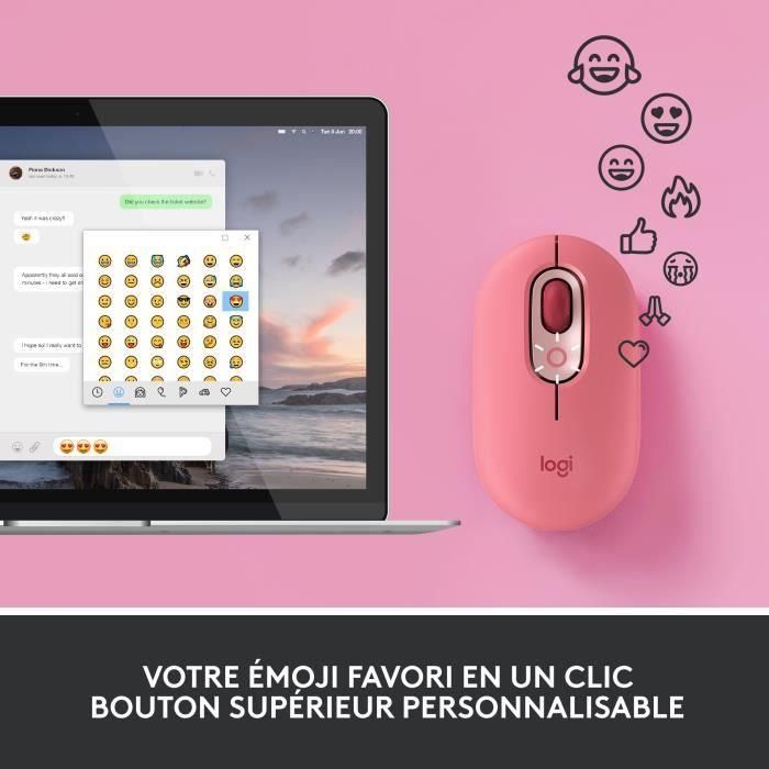 Ratón inalámbrico Logitech POP Mouse con emojis personalizables, Bluetooth, USB, multidispositivo - Rosa 2