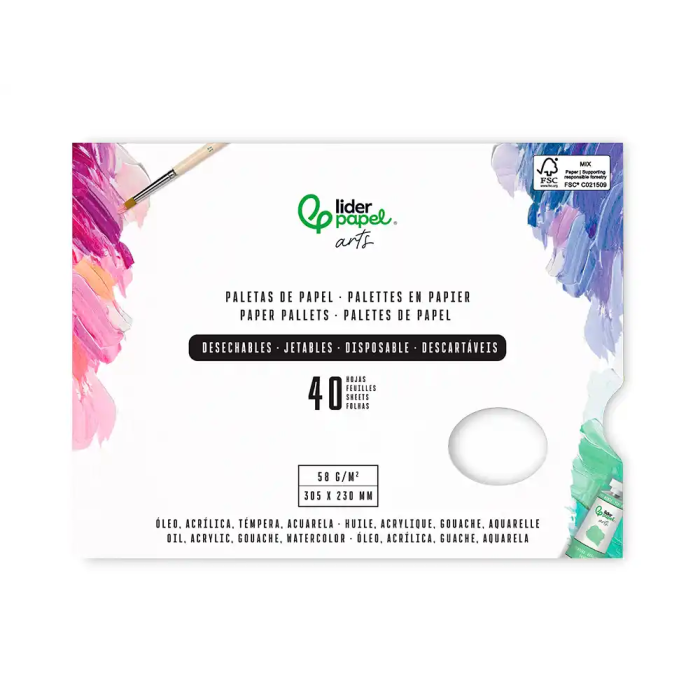 Liderpapel Paletas de Papel Desechables para Pintura 40 Hojas Gramaje 58gsm con Agujero para Pulgar 1