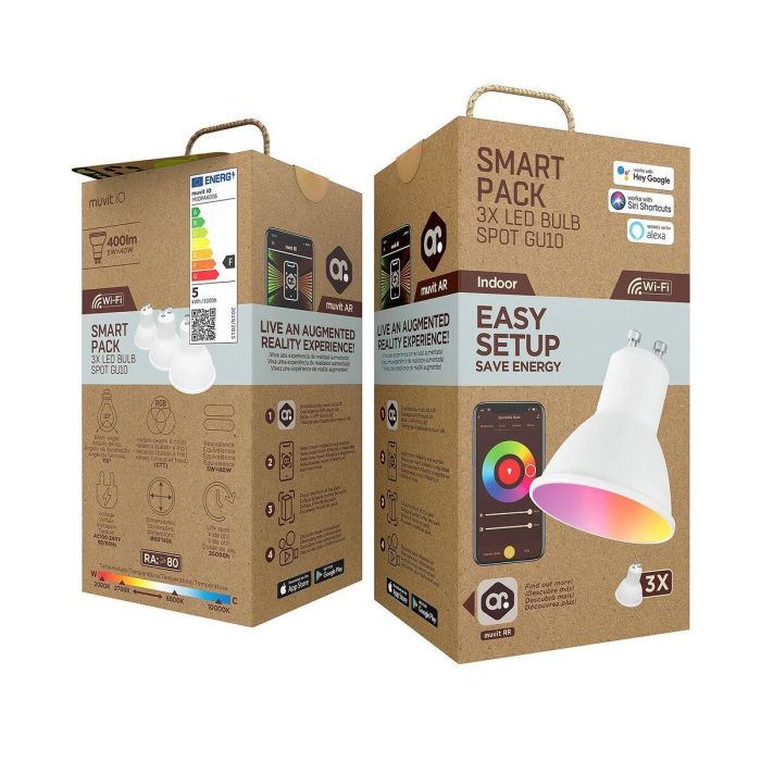 Muvit Bombilla Inteligente GU10 5.5W RGB, Blanco Cálido y Frío, Controlable por App y Asistentes de Voz 10