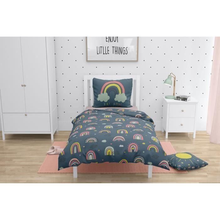 ROUPILLON Juego de funda nórdica Rainbow - 2 piezas - 140 x 200 - 100% Algodón - Noche 2 ROUPILLON Juego de funda nórdica Rainbow - 2 piezas - 140 x 200 - 100% Algodón - Noche 2
