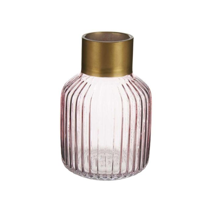 Jarron Cristal Rayas Oro Pequeño Rosa Giftdecor 12X18CM (6 Unidades) 1 Jarron Cristal Rayas Oro Pequeño Rosa Giftdecor 12X18CM (6 Unidades) 1