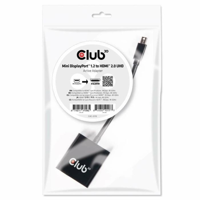 Club3D Adaptador Mini DisplayPort 1.2 a HDMI 2.0 Activo 3D 4K60Hz UHD Negro - Conecta PC a Monitor/TV 1 Club3D Adaptador Mini DisplayPort 1.2 a HDMI 2.0 Activo 3D 4K60Hz UHD Negro - Conecta PC a Monitor/TV 1