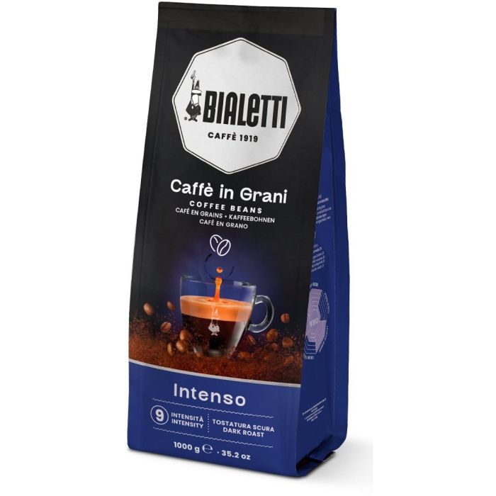 Bialetti Esperto Grani Intenso: Café en Grano Tueste Oscuro para Espresso, 70% Robusta, 30% Arábica, 1 kg