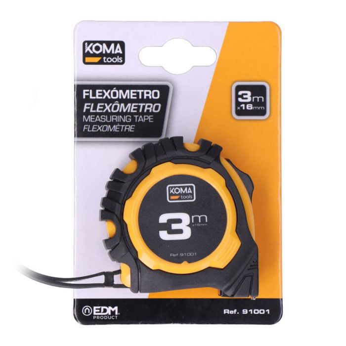 Koma Tools Flexómetro Standard 3 m x 16 mm, Cuerpo ABS Antideslizante con 2 Posiciones de Bloqueo y Clip para Cinturón, Cinta Amarilla Mate 4
