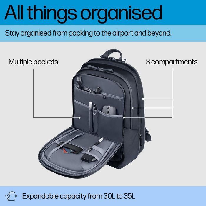 HP Mochila para portátil de 17 pulgadas Travel Plus 30L, Compañero de Viaje, Múltiples Compartimentos para Organización 8