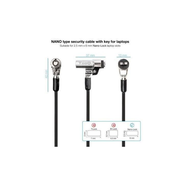 TOOQ Cable de Seguridad Tipo NANO con Llave para Portatiles 1.5 metros, Gris Oscuro 1 TOOQ Cable de Seguridad Tipo NANO con Llave para Portatiles 1.5 metros, Gris Oscuro 1