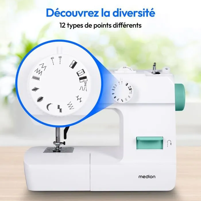 Medion MED4061275230734 Máquina de Coser, 71W, 12 Puntadas, 700 rpm, LED, Turquesa 1