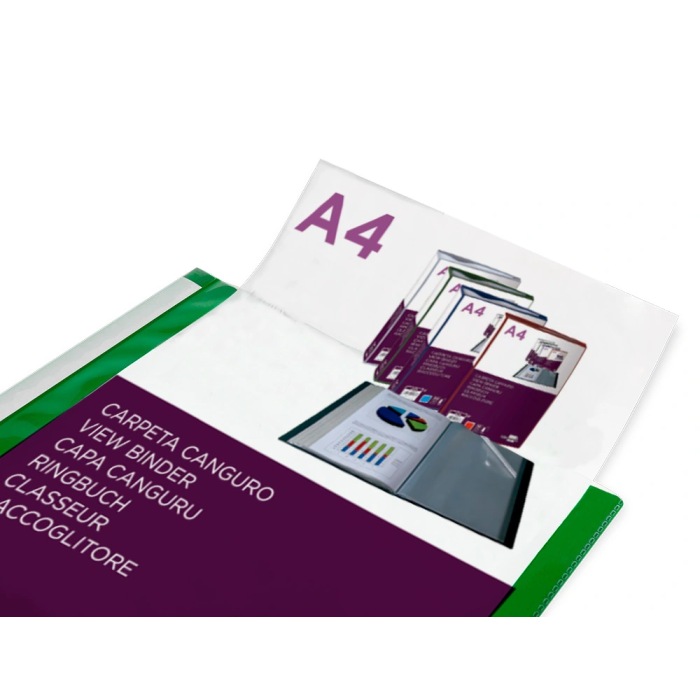 Liderpapel Carpeta 30 Fundas Canguro PP DIN A4 Verde Translúcido Portada y Lomo Personalizable 3