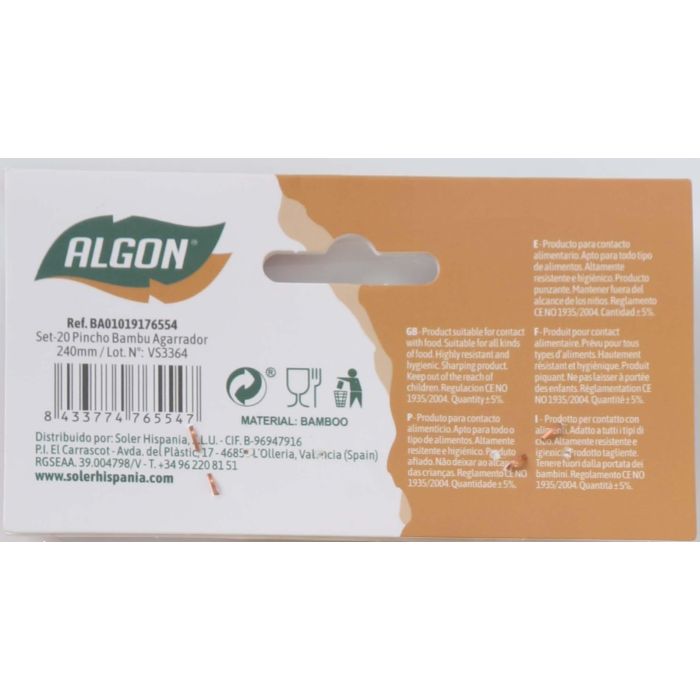 Set de 20 pinchos de bambú agarrador 24 cm Algon (24 Cajas) 6 Set de 20 pinchos de bambú agarrador 24 cm Algon (24 Cajas) 6
