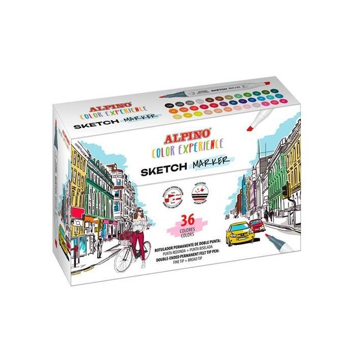 Alpino Color Experience Rotuladores Sketch Marker Doble Punta Estuche 36 Ud Colores Surtidos para Diseño e Ilustración