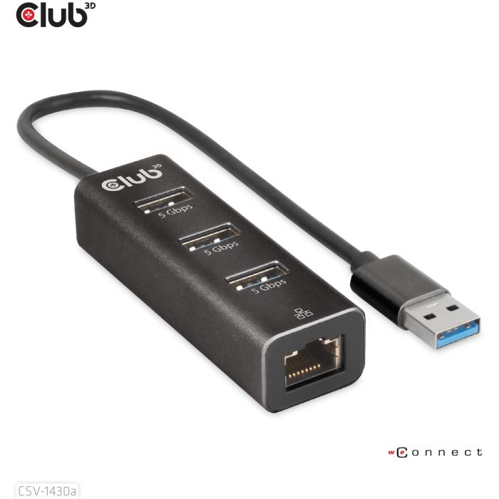Club3D Hub USB 3.2 Gen 1 Tipo-A con 3 Puertos y Adaptador Gigabit Ethernet, Negro, Conectividad Alámbrica 2 Club3D Hub USB 3.2 Gen 1 Tipo-A con 3 Puertos y Adaptador Gigabit Ethernet, Negro, Conectividad Alámbrica 2