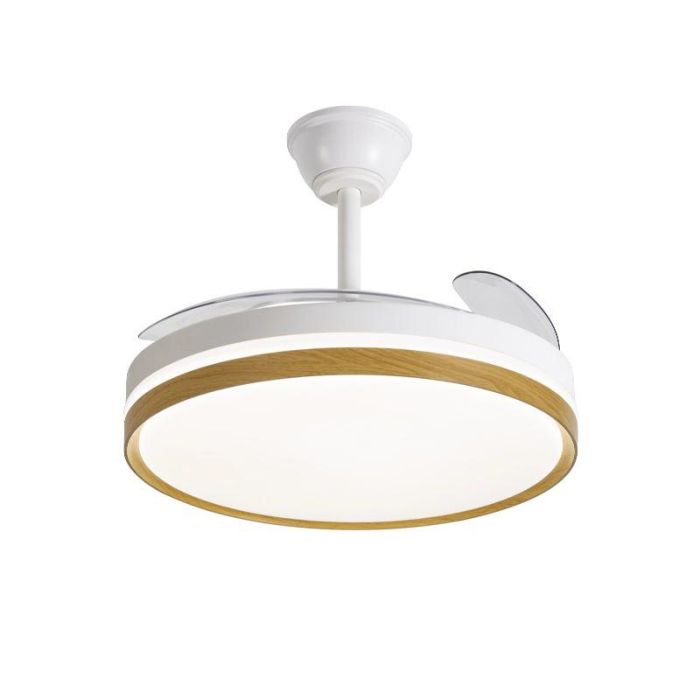 DAEWOO Ventilador de Techo Retráctil con LED, 42 Pulgadas, Motor 30W, 36W, 3 Temperaturas, Control por APP, Diseño Madera