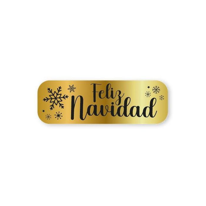 Etiquetas Regalo Adh. Holograficas Rollo 250 Uds. 45X15 Navidad Feliz Navidad Oro