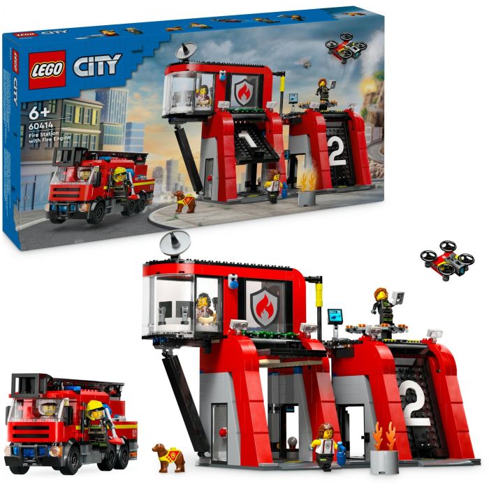 LEGO 60414 City Set de Construcción Estación de Bomberos y Camión de Bomberos con Figura de Perro y 5 Minifiguras 2
